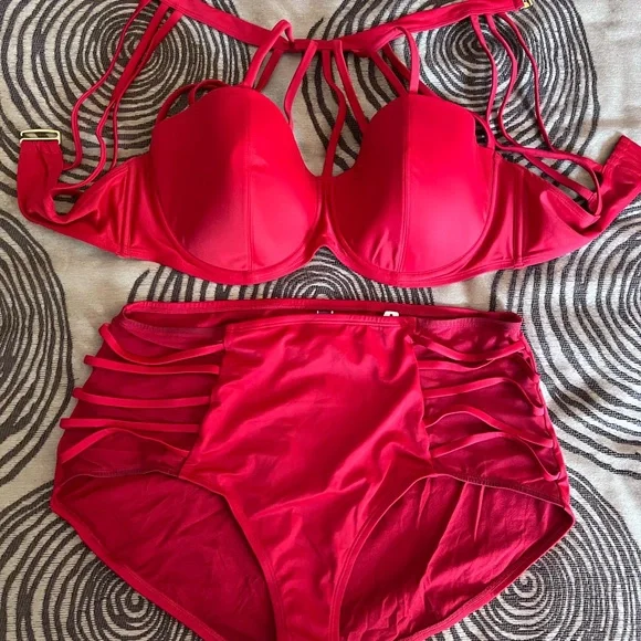 #104 - Adore Me Vibrant Red Bikini Set. Top 40DD Bottom 2X - Picture 1 of 3